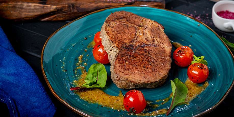 Beef Steak with Fried Cherry Tomatoes
