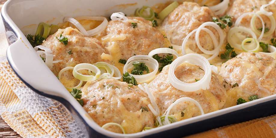 Chicken Meatballs Baked in Onion Sauce