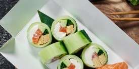 Cucumber Sushi Roll with Salmon and Yellowtail
