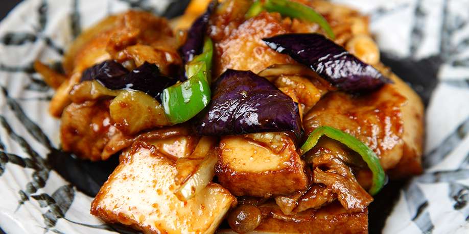 Fried Tofu with Eggplant and Bell Pepper