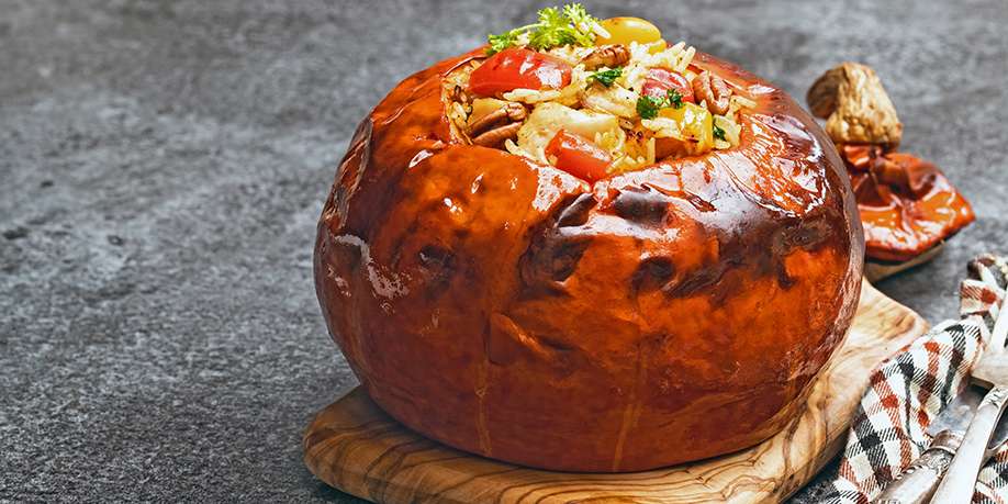 Pumpkin Baked with Rice and Chicken