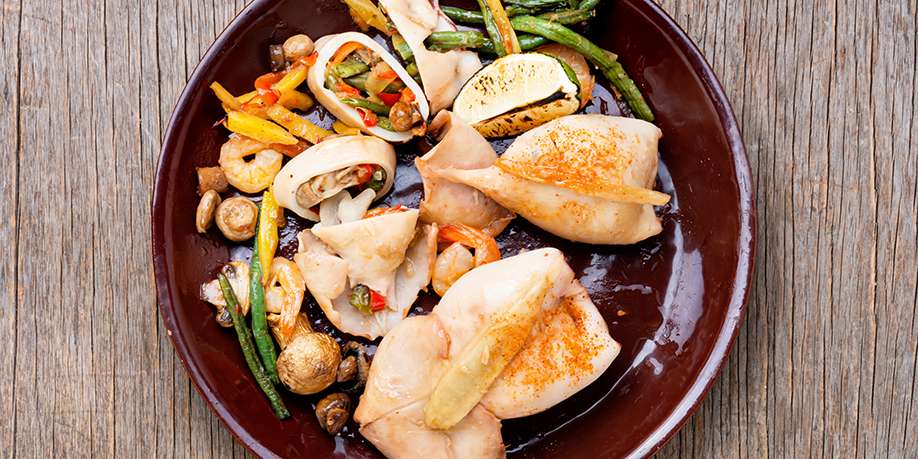 Squid Stuffed with Mushrooms and Vegetables