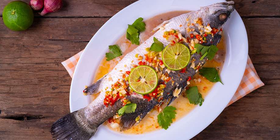 Steamed Seabass with Cauliflower, Carrots and Broccoli