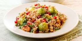 Warm Buckwheat Salad with Bacon, Brussels Sprouts, Leeks and Apples