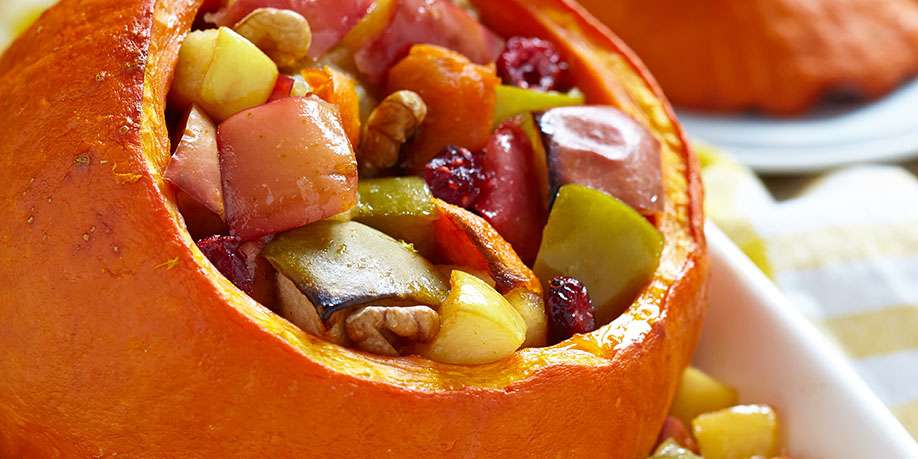 Whole Baked Pumpkin Stuffed with Apples and Honey