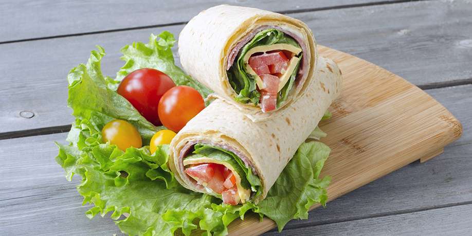 Wrap Sandwich with Salami, Cheese, Lettuce, and Tomatoes
